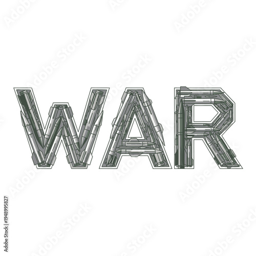 War concept made of rockets and missiles on white background