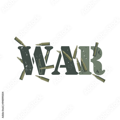 War concept with bullets and ammunition on isolated white background