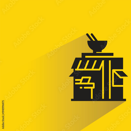noodle shop icon with shadow on yellow background