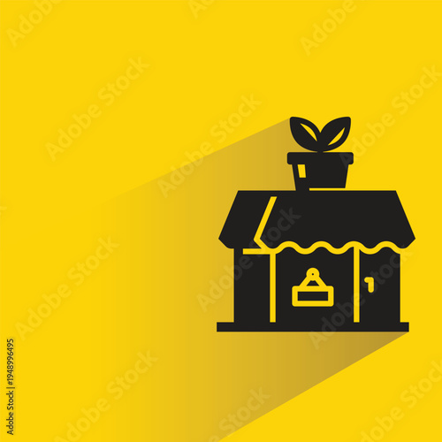 flower shop icon with shadow on yellow background