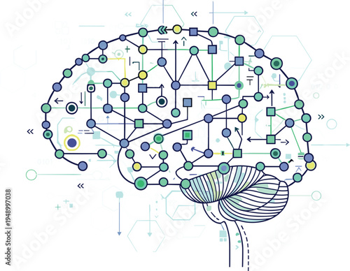 Artificial intelligence brain with neural network circuits data science technology concept modern flat vector illustration