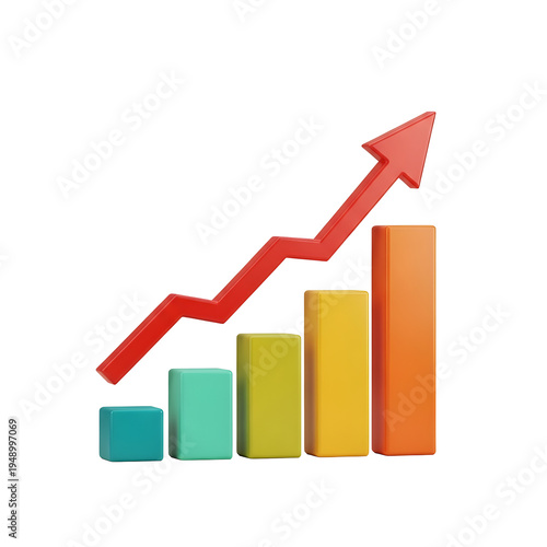Free Download Vibrant 3D bar chart depicting business success and upward trend on transparent background - GFXLoad