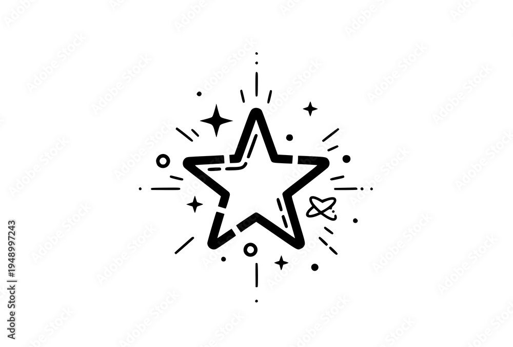 Fototapeta premium Black Outline Rising Star Icon with Cosmic Sparkles Minimal Vector Symbol