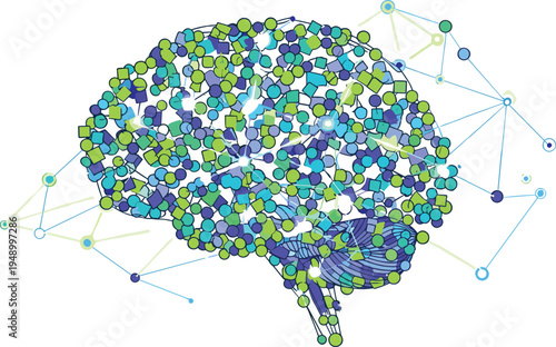 Abstract artificial intelligence brain with neural network connections data science technology concept modern flat vector illustration