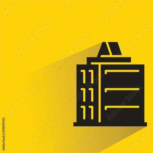 apartment and office tower icon with shadow on yellow background