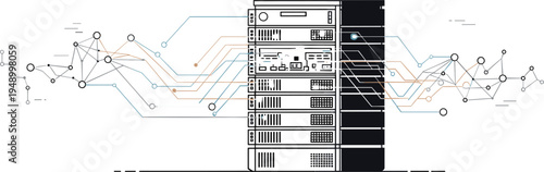 Data center server rack with network connections cloud computing infrastructure technology concept flat vector illustration