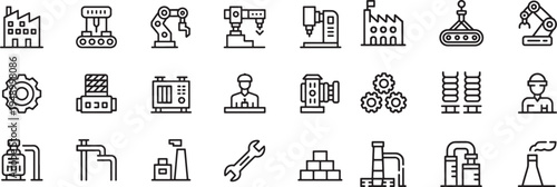 Automated production line icons representing smart factory technology and industrial components