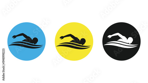 Swimming logos and icons with diverse color schemes for various applications and brand identities