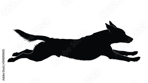 A dynamic silhouette of a dog in mid-air, showcasing its athleticism and agility as it runs with elegance and poise, conveying a sense of freedom and joy.