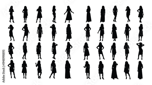Collection of diverse human silhouettes in various poses and attire