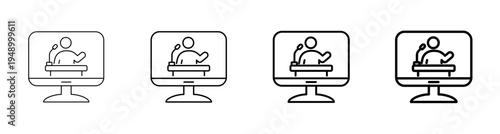 Press Conference and Online News Broadcasting Icon Line Art Vector illustration editable
