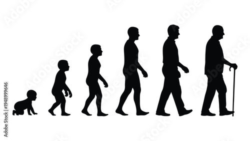 The evolutionary journey of humanity: a silhouette representation of human development from infancy to old age