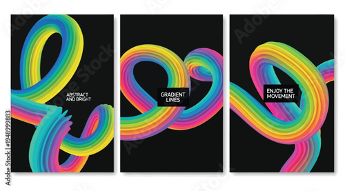 Vibrant rainbow colored infinity symbol on black background in triptych art piece with white text