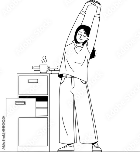 Woman Stretching Arms Overhead During Office Break