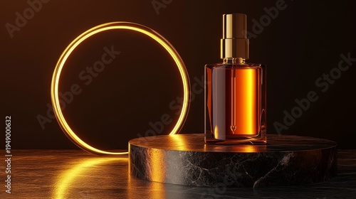Wallpaper Mural Elegant perfume bottle on marble with glowing circle on dark backdrop, exuding sophistication Torontodigital.ca