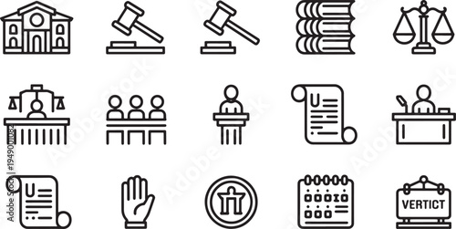 Set of 15 law and justice line icons for web and mobile ui ux design element