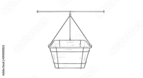 A square shaped metal planter basket hanging from a horizontal rod for indoor or outdoor gardening isolated on transparent background, Vector