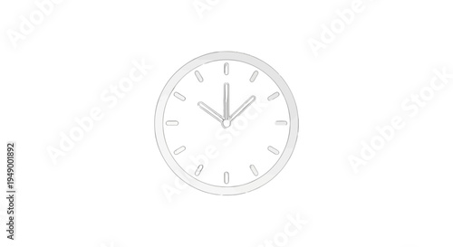 Minimalist clock showing the time around ten minutes past twelve isolated on transparent background, Vector