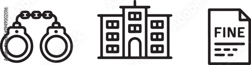 Set of law and justice vector line icons on transparent background legal system elements outlined