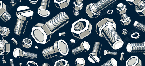 Bolts and nuts seamless background, repair and maintenance workshop tiling wallpaper, mechanic technics service endless pattern, elements easy to use separately.