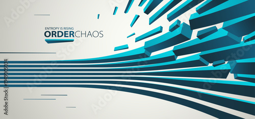 Chaos and order vector concept abstract background with lines explosion to debris in decay, 3D wallpaper with perspective lines going to chaos of destruction.
