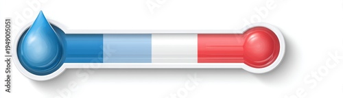 A thermometer graphic shows a blue water droplet on the left and a red heat sphere on the right, with a gradient bar indicating temperature transition, the US and Iran war effects