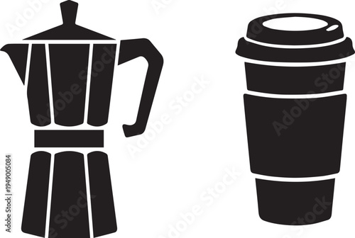 Morning Caffeine Brew Moka Pot and Coffee Cup Silhouettes