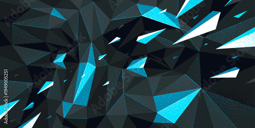 Dark low poly face vector illustration, polygonal design of a boy male face in annihilation, technology and science, kid face eyes looking at camera.