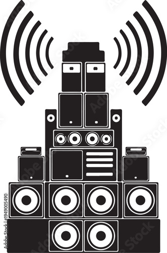 Vector illustration of stacked speakers and sound waves