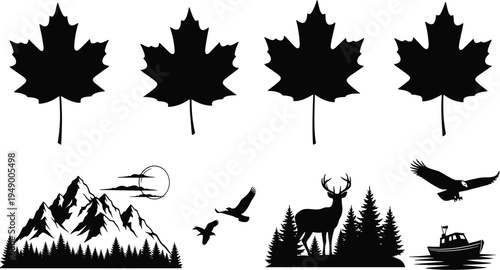 An orange maple leaf silhouette and fall nature pattern vector illustration featuring autumn tree leaves for seasonal holiday design art