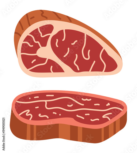 Raw Beef Steaks Vector Illustration