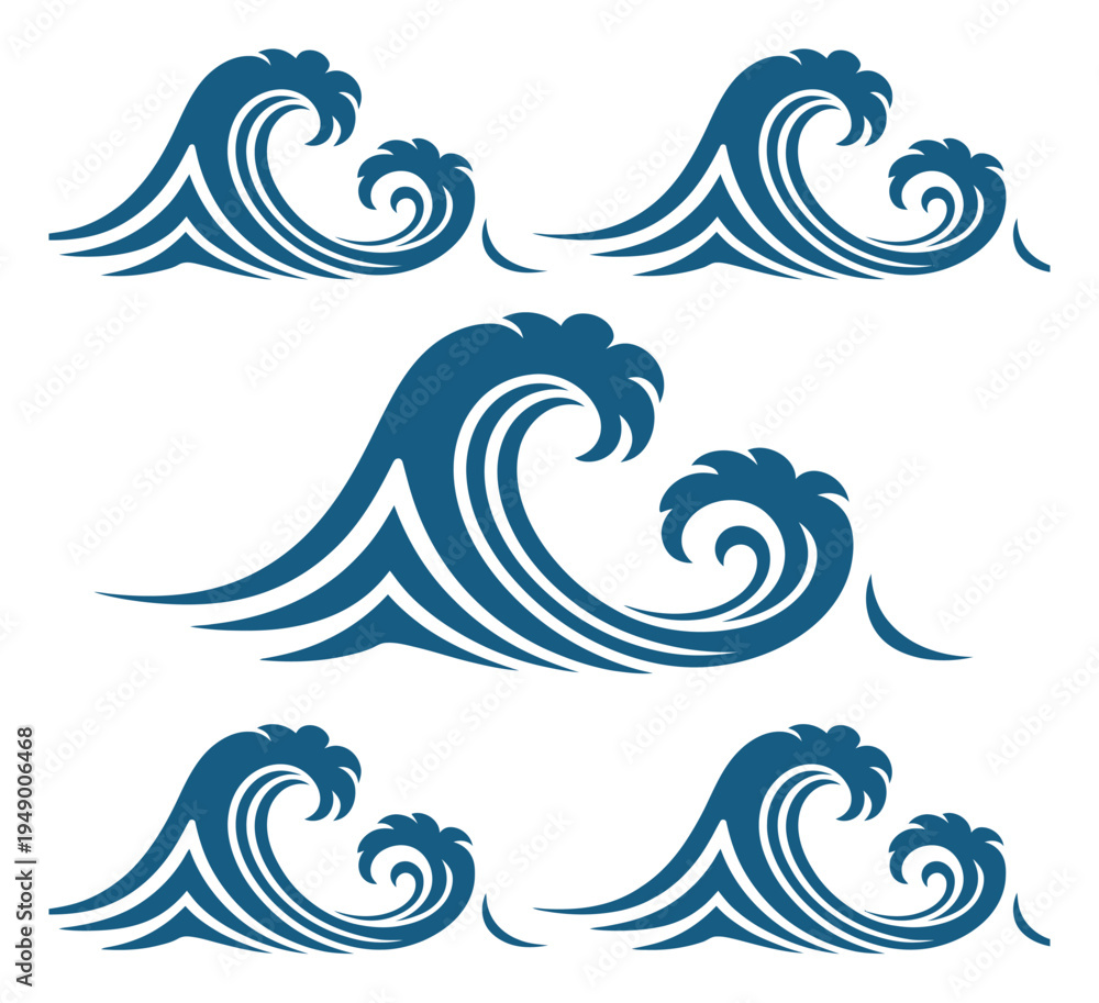 Obraz premium Ocean Wave Vector Illustration Set