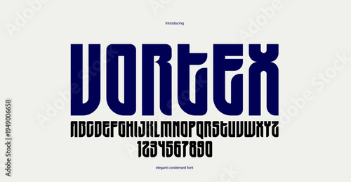 Bold simple sans serif elegant display font for logos headers or slogans, vector thick and beautiful geometric typeface, uppercase letters alphabet with numbers, poster and advertising.