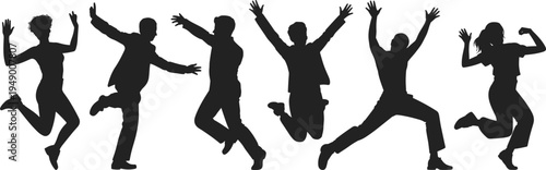 Dancing people silhouettes, energetic dance poses, group dancers illustration, modern dance silhouettes, black dancer figures, party movement concept
