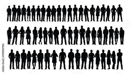 A comprehensive analysis of a diverse group of people silhouettes in various uniforms and casual attire