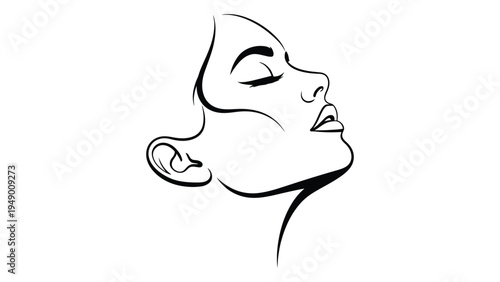 A serene and elegant line drawing of a woman's face in profile, exuding calmness and tranquility with closed eyes and subtle facial features.