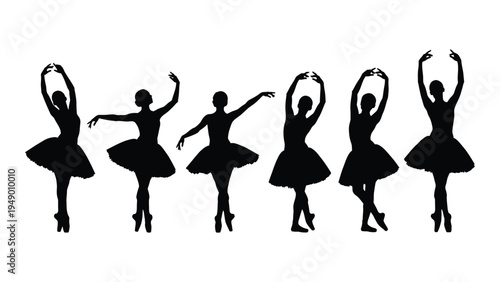 Elegant ballet dancers in various poses silhouette illustration for dance and performance arts