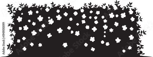 Silhouette illustration of a green hedge vector with small flowers and leaves on transparent background