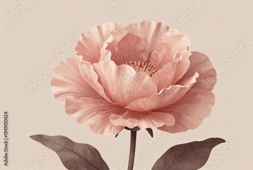 A closeup macro of a blooming pink carnation and peony flower with soft petals and green leaves isolated on a white background captures the natural beauty of a spring garden floral blosso