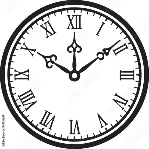 Vector clock face with Roman numerals