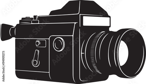 Vector illustration of a black film camera