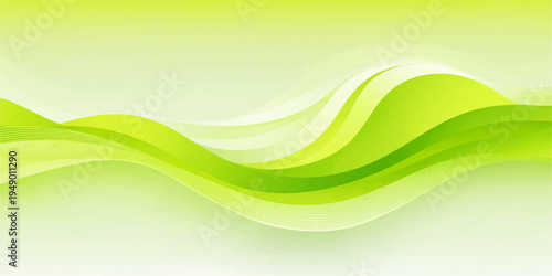 An artistic abstract green wave background features eco-friendly nature patterns and flowing light curves in a dynamic vector illustration design for a spring motion banner or business web backdrop