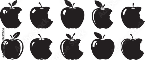 Black Apple Silhouettes on White Background Pattern Graphic Design