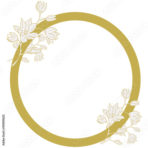 Golden arch floral frame with hand drawn leaves simple and minimalist frame design
