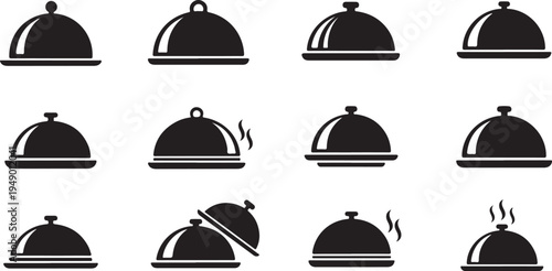 Food Cloches Icons in Black and White Color Scheme