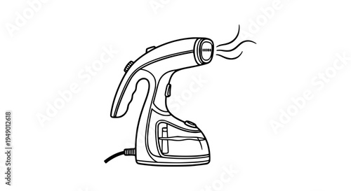 Iron handheld garment with steam rising from nozzle and cord attached featuring ironing tool, household appliance,