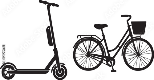 Micro Mobility City Electric Scooter and Bicycle Silhouettes