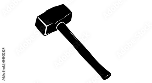 Hammer black silhouette with white outline and handle featuring icon, tool, construction with repair and DIY elements