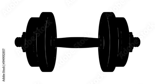 Dumbbell silhouette with solid black weights and handle featuring weight, gym, fitness with exercise and workout