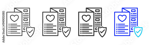Secure Heart Icon Set Collection Outline Style for counseling with multiple thickness vector pack design elements professional icon library counseling resources creative outline icons